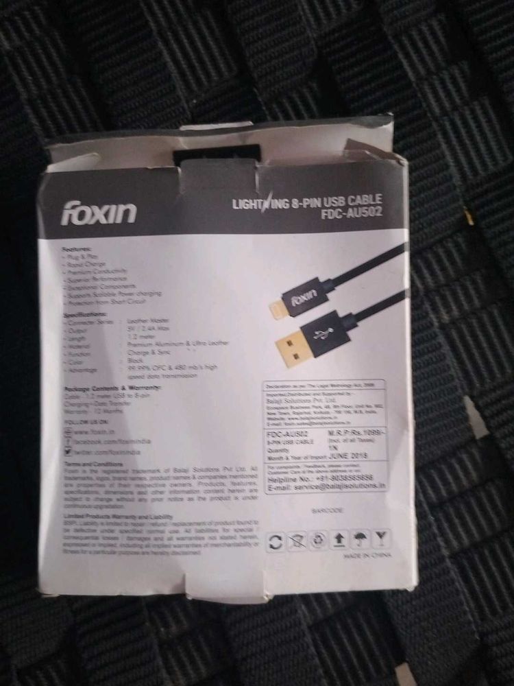 Foxin Lightning 8 Pin Usb Cable 1.2 Meters
