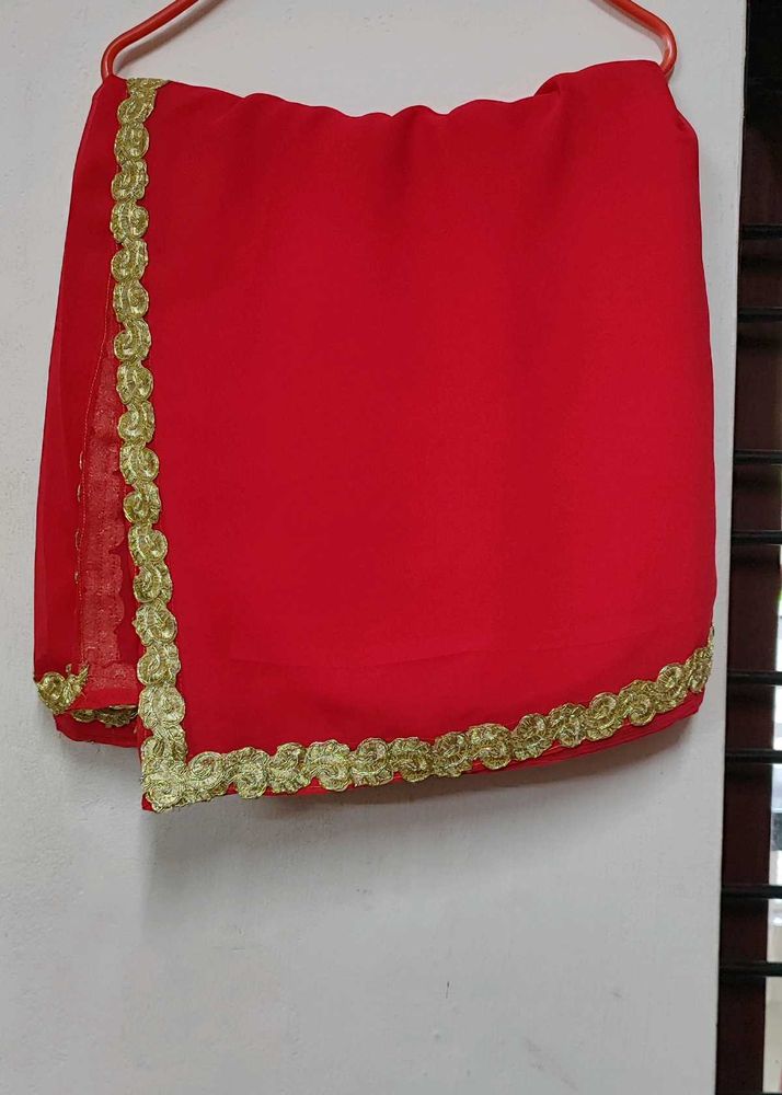 Rani Pink Georgette Saree With Beautiful Lace Work