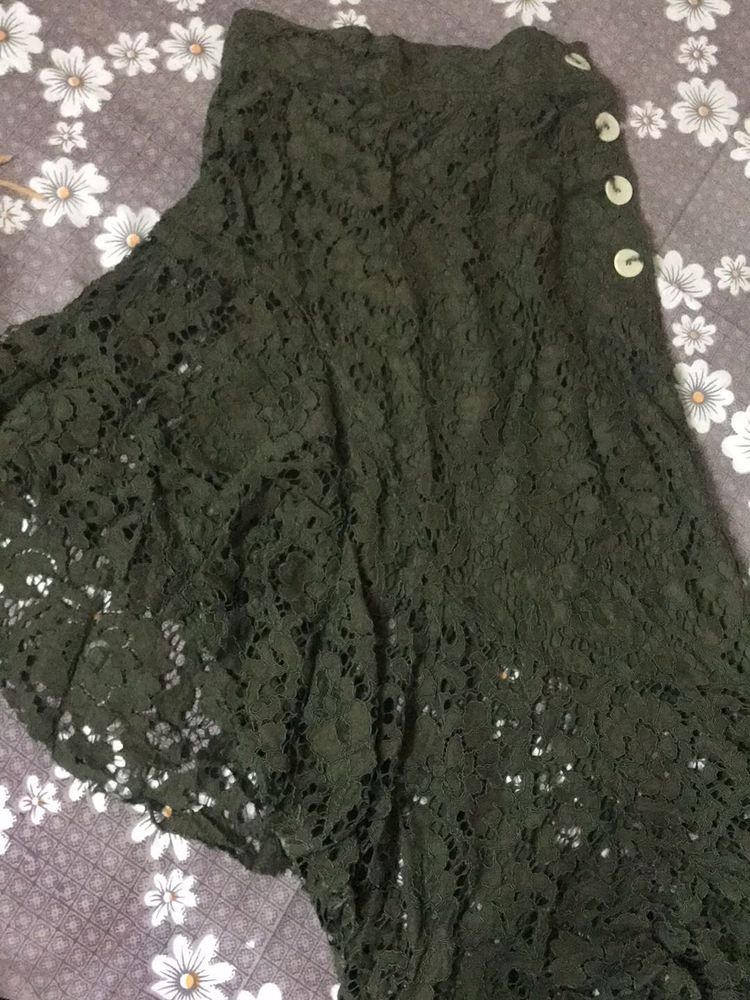 Olive Green Lace Skirt