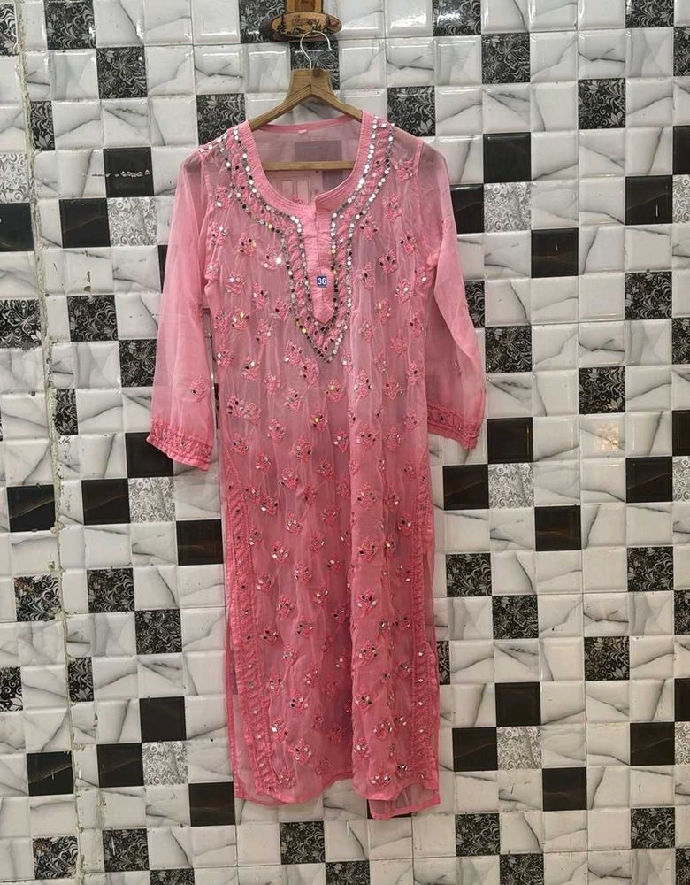 Mirror Work Chickenkari Kurti Set