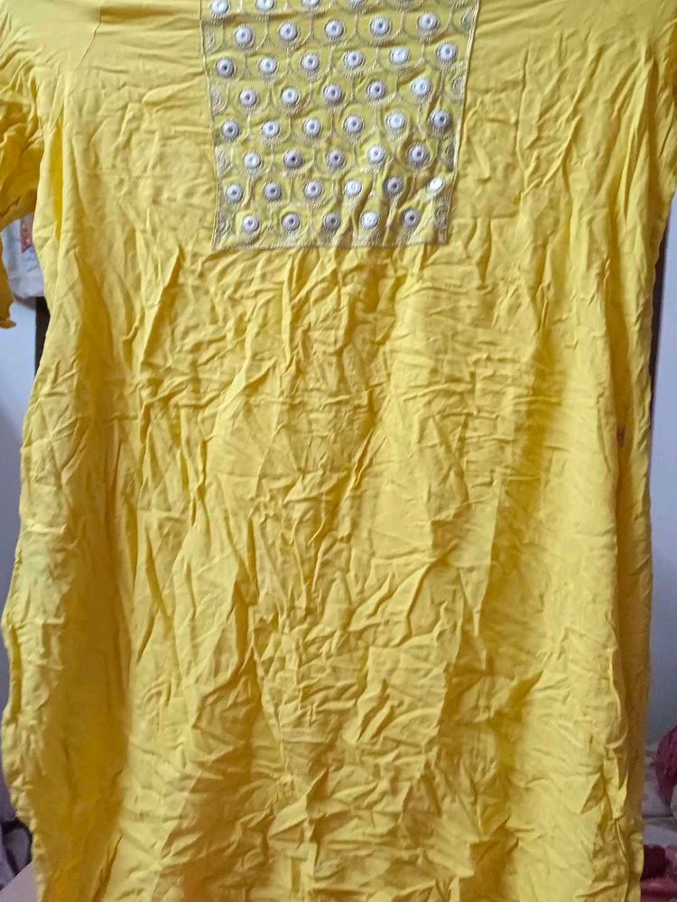 Yellow Embroidered Kurta