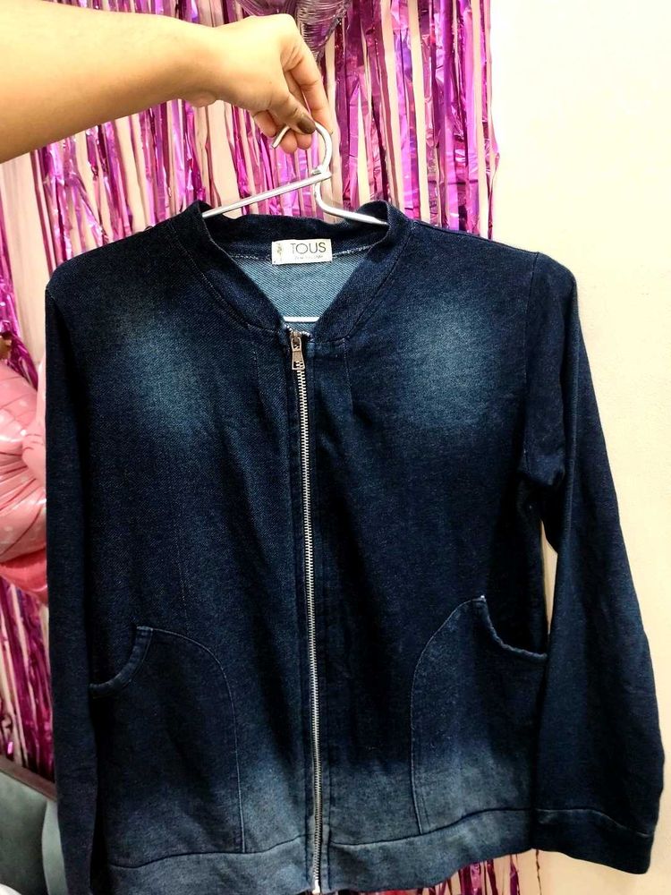 Denim Look Zip-Up Jacket