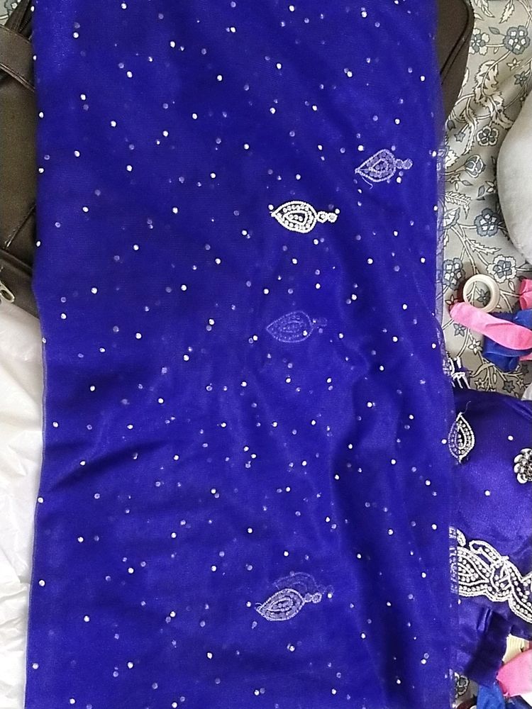 ROYAL Blue Stone Work Net Saree