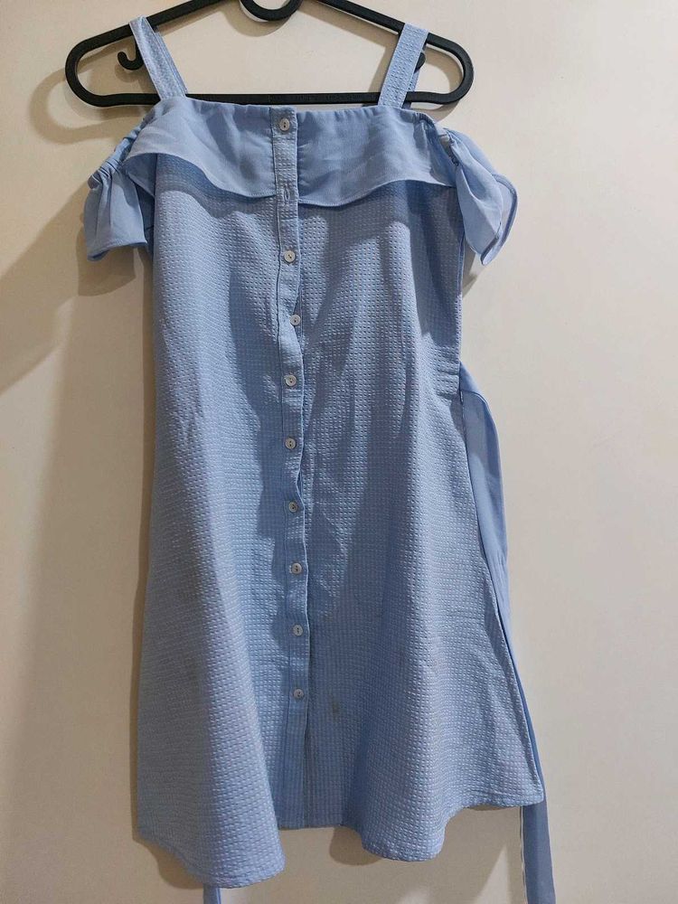 Cute Blue Cold Shoulder Dress from AND