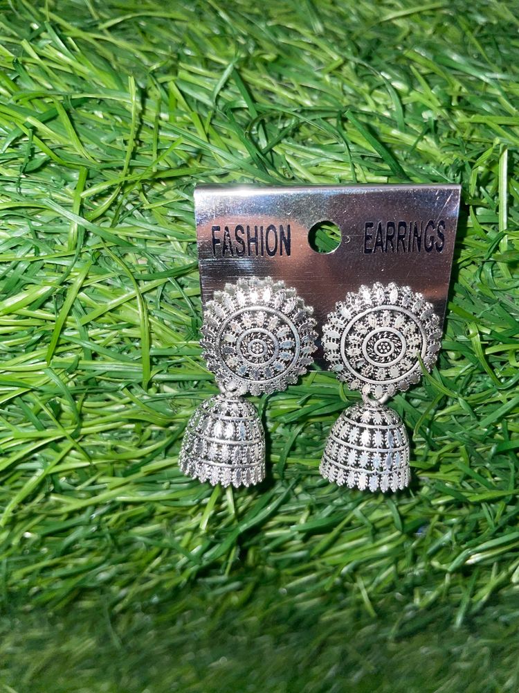Combo Of 3 Silver Jhumka Earrings
