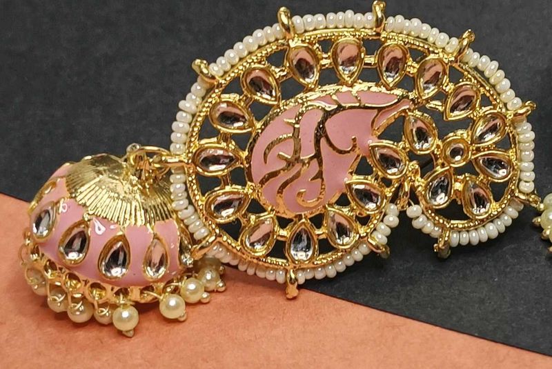 Beautiful Pink Meenakari Kundan Earrings
