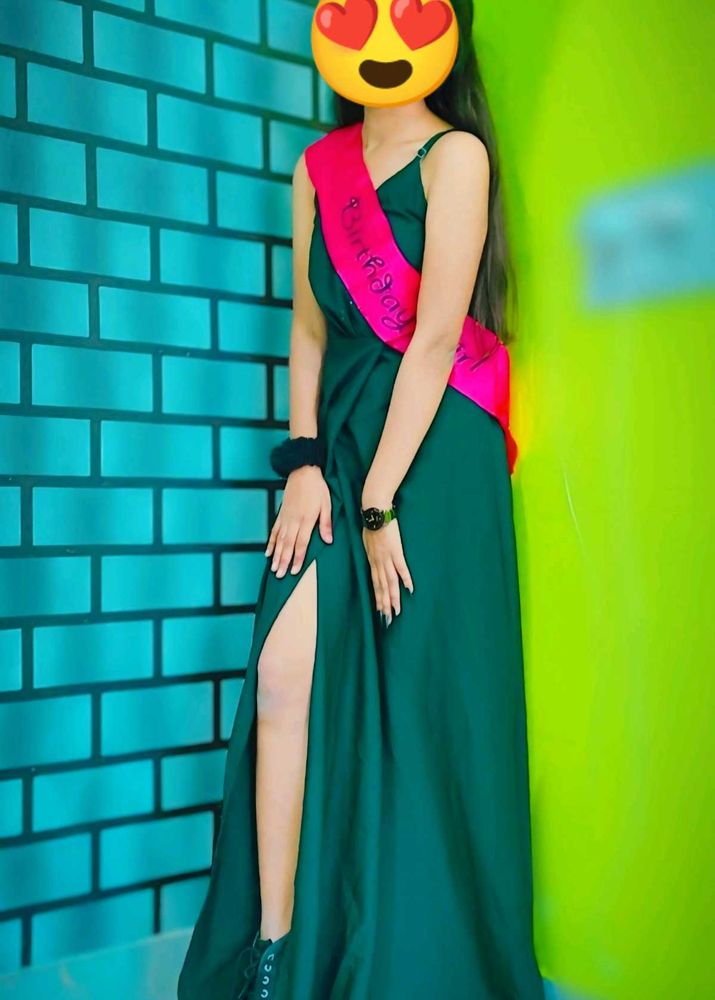 Elegant Emerald Green Slit  Dress
