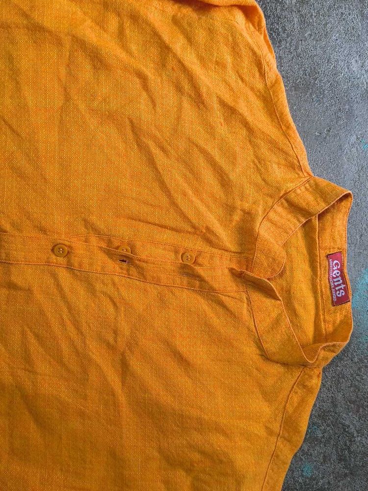 Gents Mandarin Collar Shirt - Mustard