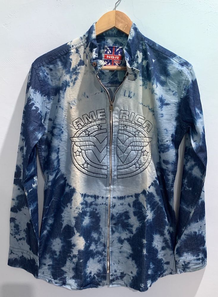 Denim Shirt with Zipper Closure, Size M 36