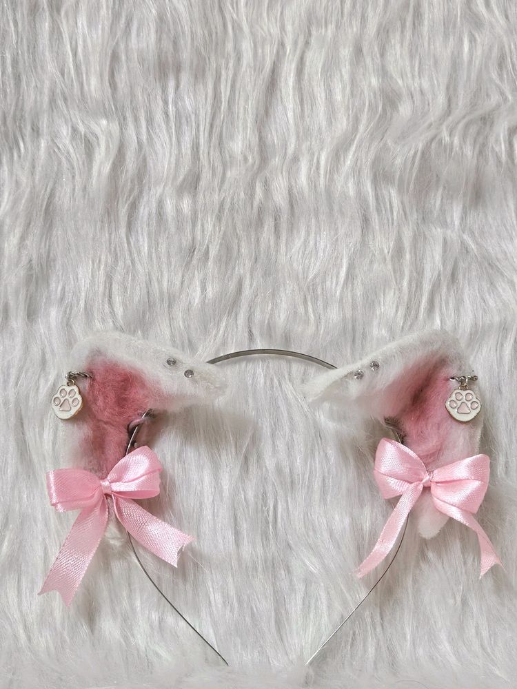 White Cat Ears With Paw Pendant 🎀✨️