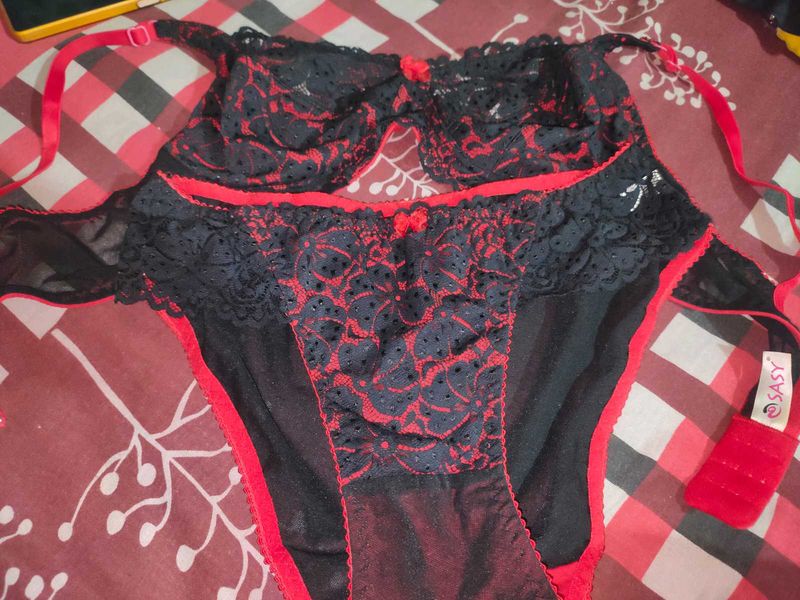 Red &amp; Black Lace Lingerie Set