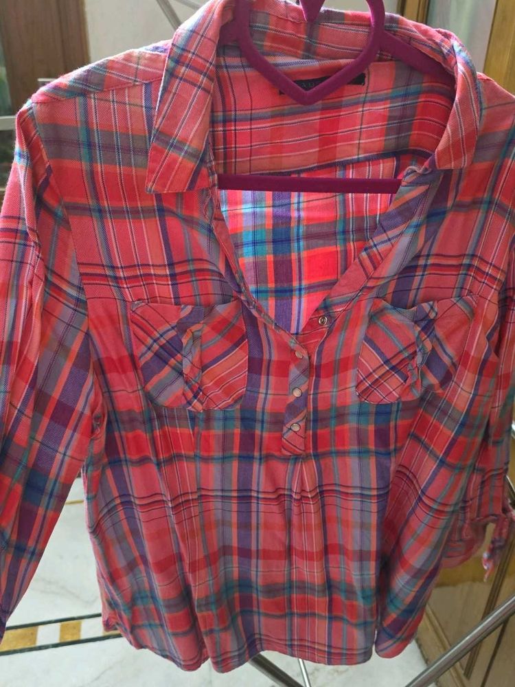 Plaid Button-Down Blouse
