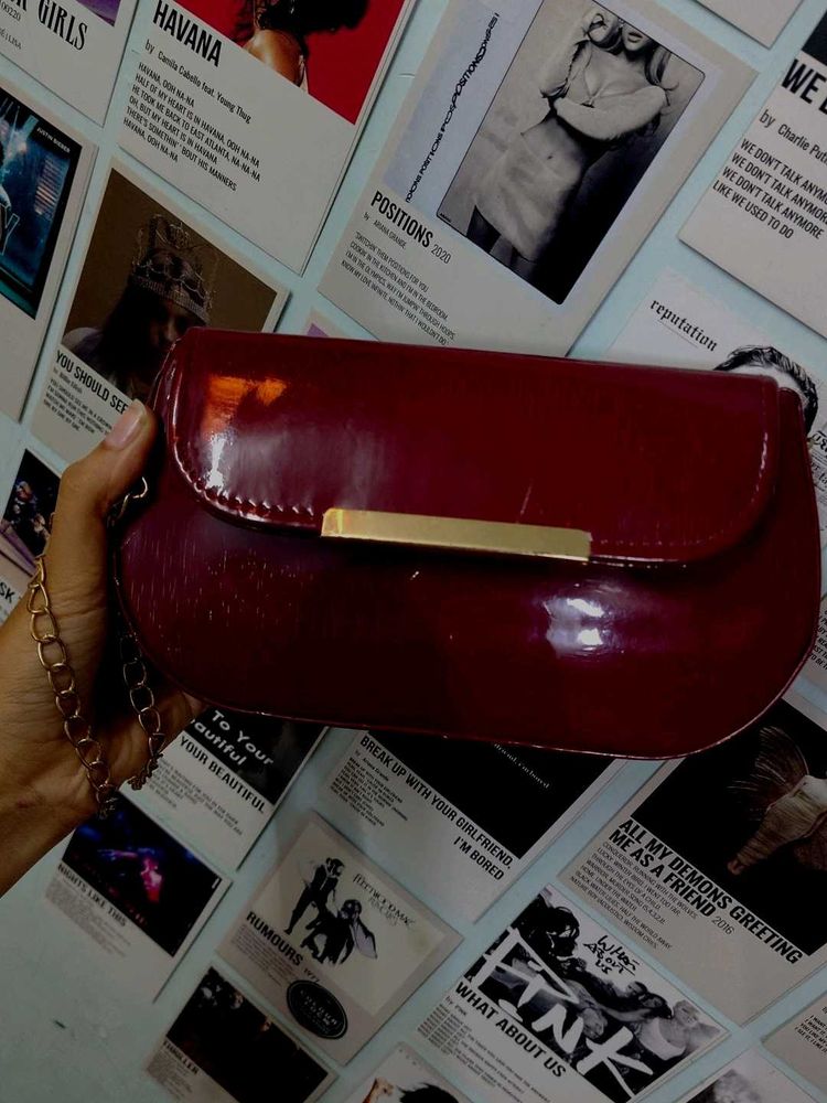 Burgundy Clutch with Gold Detail