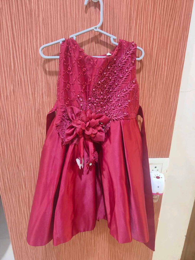 Red floral Embroidery patry frock