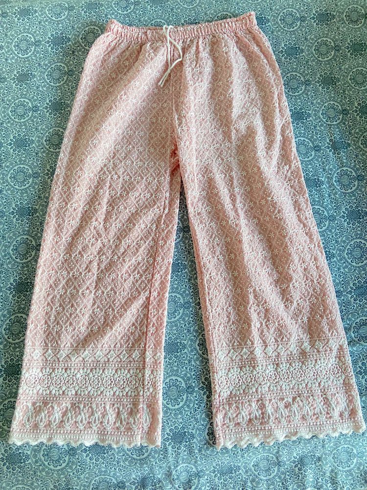 Pink Embroidered Palazzo Pants