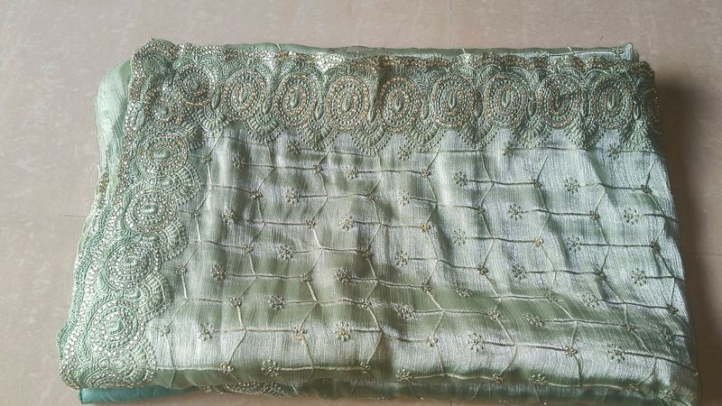 Pista Green  Silk Saree With Embroidery Work