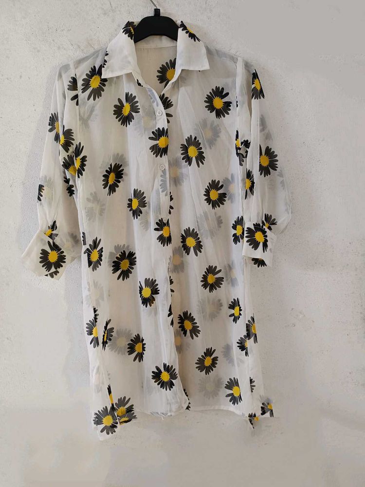 Daisy Print Sheer Jacket For Woman
