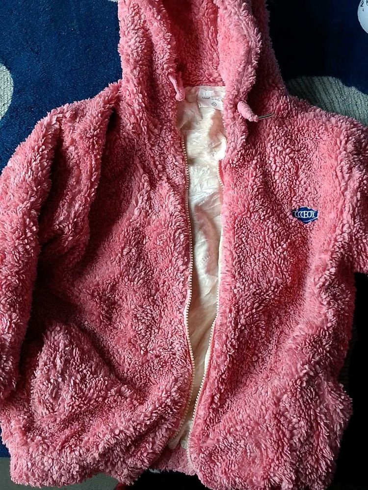 Cute Pink Fuzzy Hooded Jacket