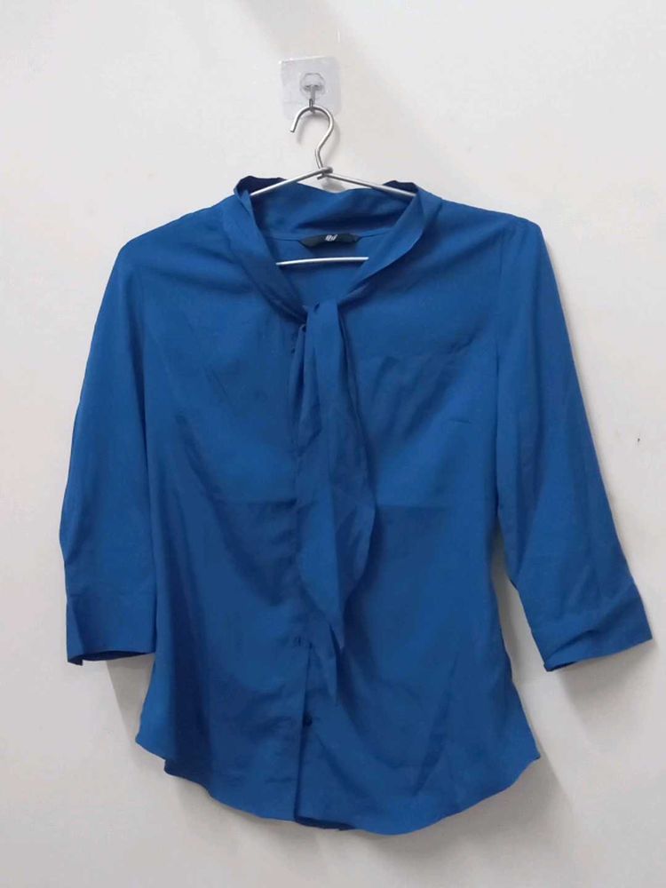 Formal Blue Tie Neck Top