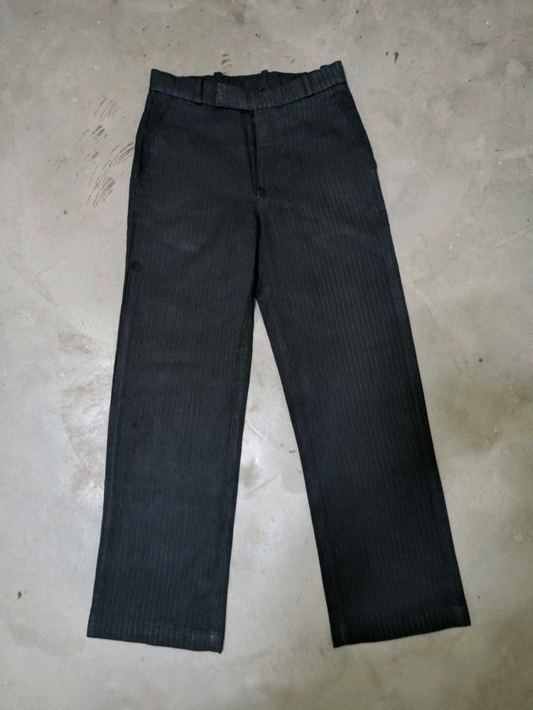 textured Striped Black Pants