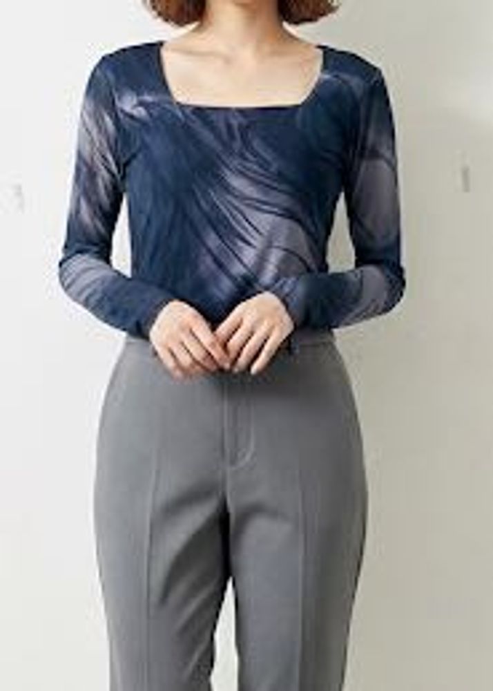 Sheer Print Long Sleeve Top