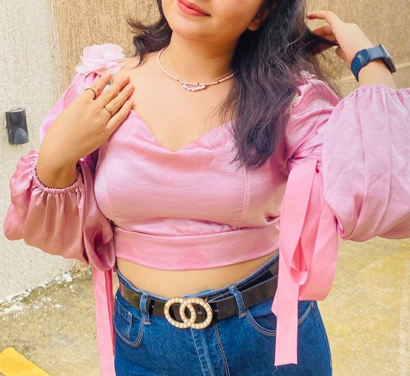 Pink Satin Crop Top