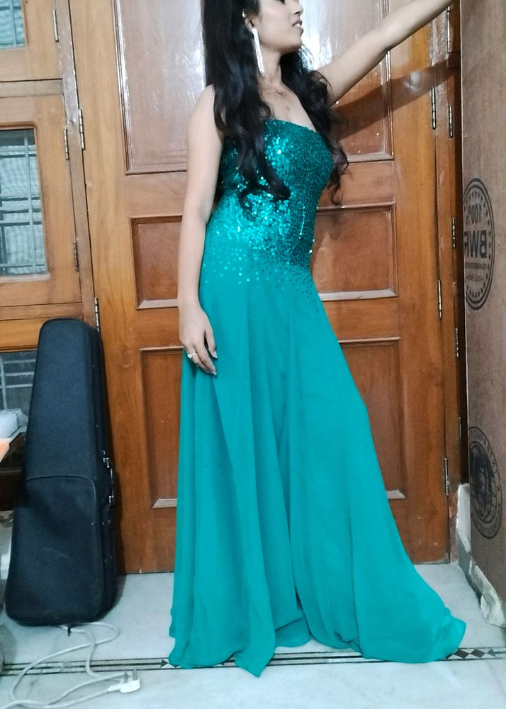 Green Sequence Work , Georgette Material, Gown, Pa