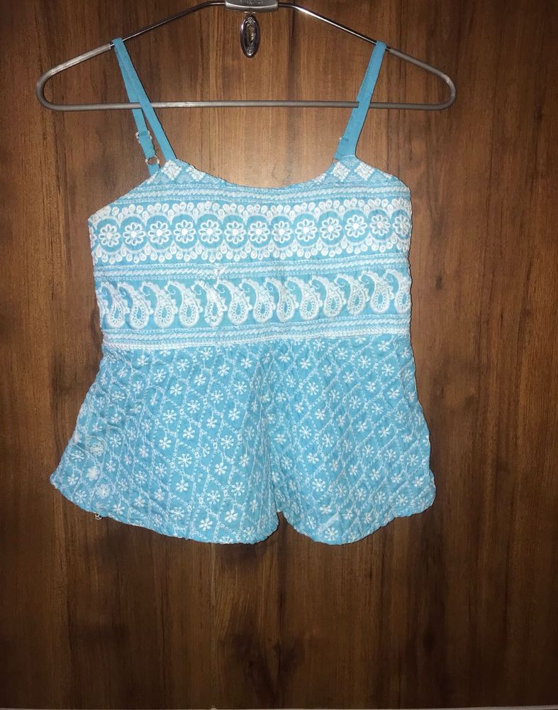 Blue Embroidered Tank Top