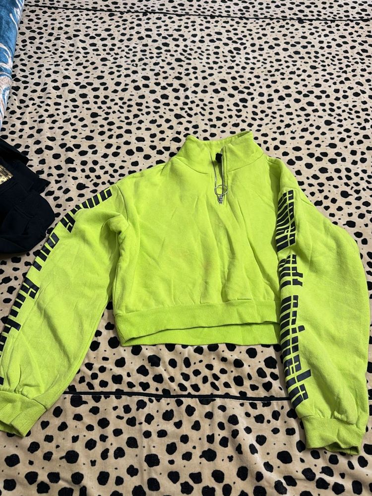 H&amp;M divided neon green cropped sweatshirt