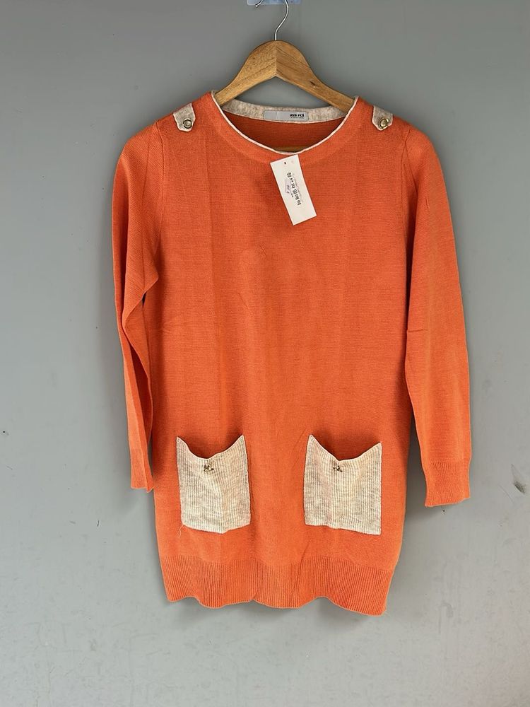 Chic Orange Knit Tunic Sweater