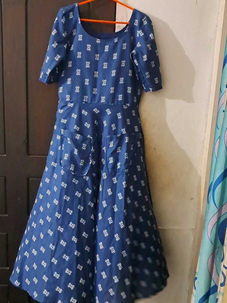 Blue &amp; White Print Fit &amp; Flare Dress