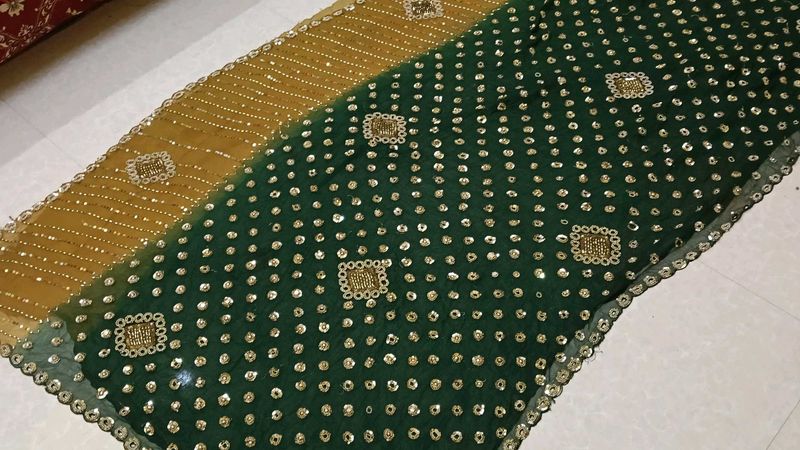 Full Heavy Work saree green and gold combina
