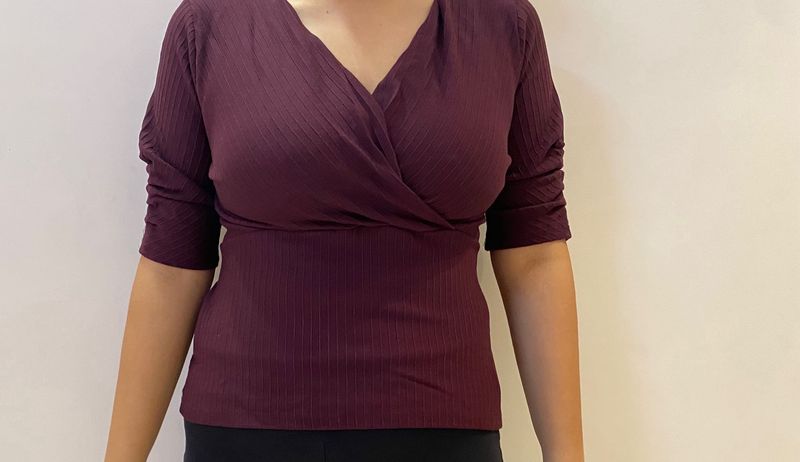 Ribbed Burgundy Wrap Top