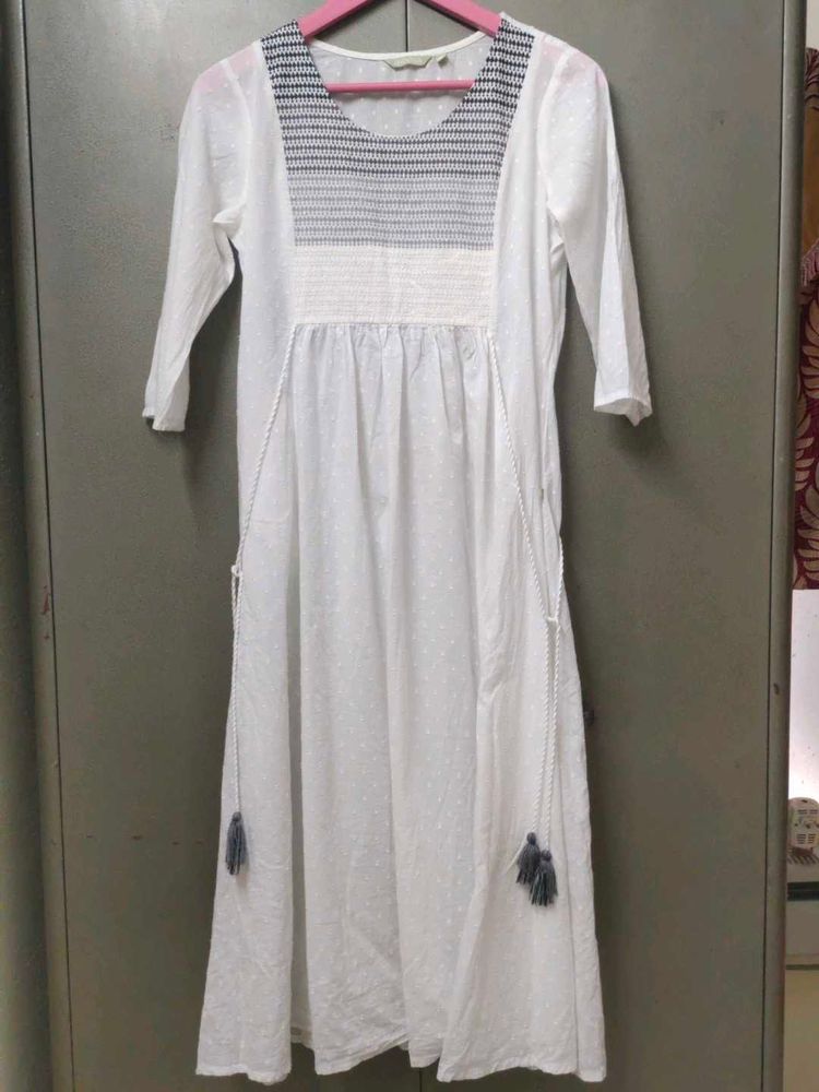 White Swiss Dot A-Line Kurta