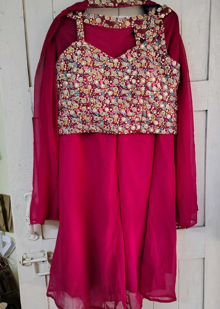 😍Crop top plazzo dupatta set indo western