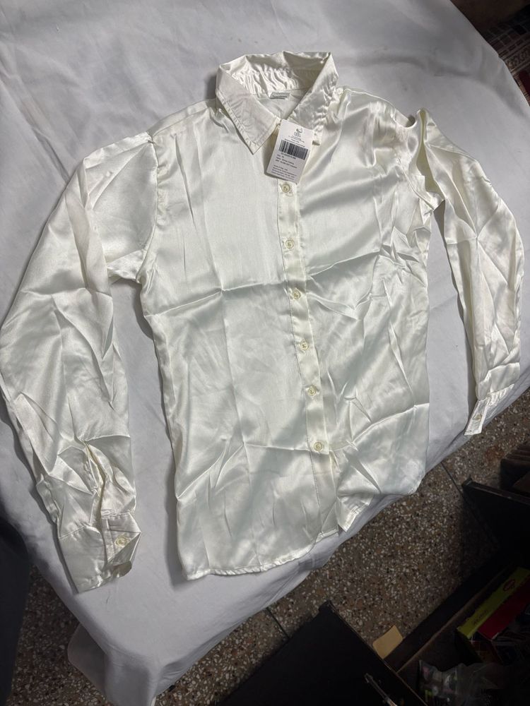 Elegant White Satin Shirt