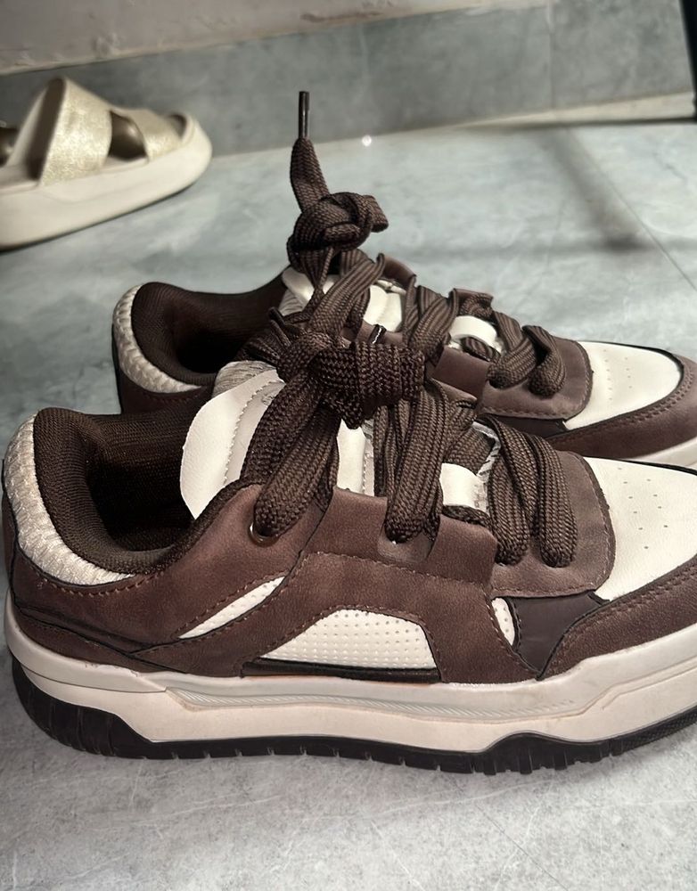 Stylish Brown &amp; White Sneakers