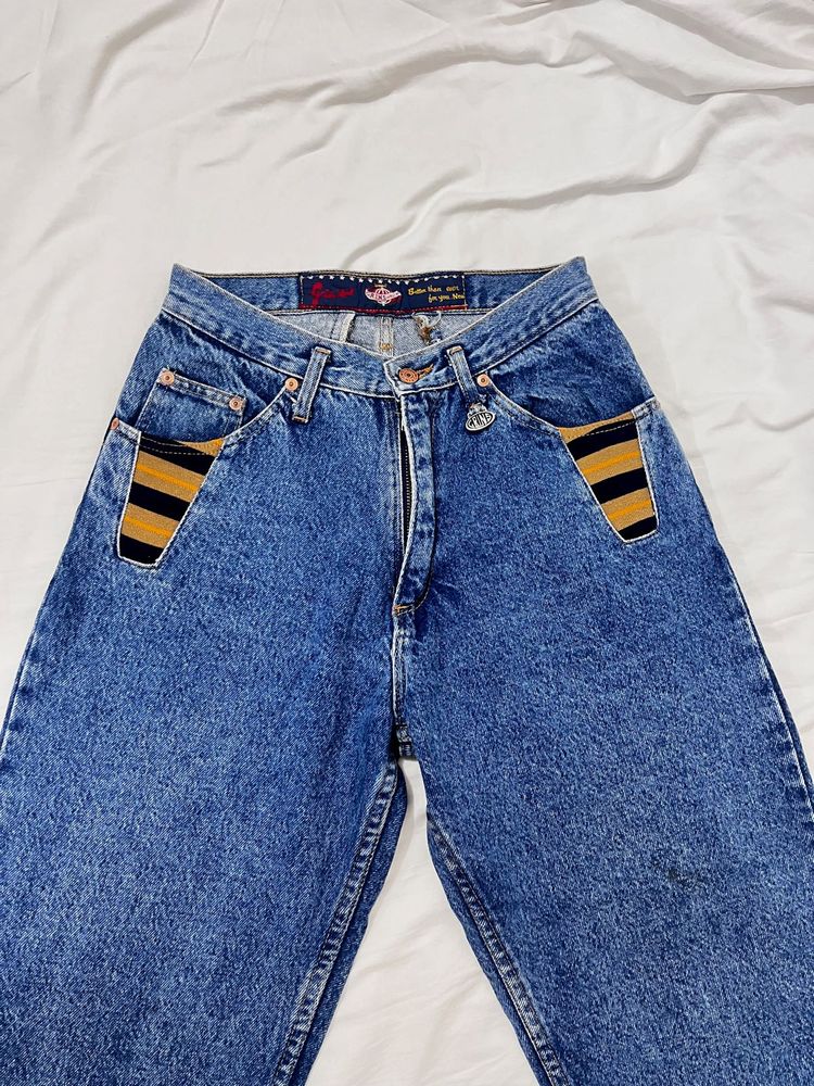 Vintage Striped Pocket Jeans