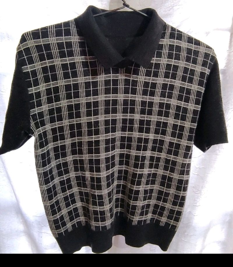 Retro Plaid Knit Polo