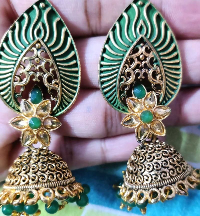 Green Jhumkas