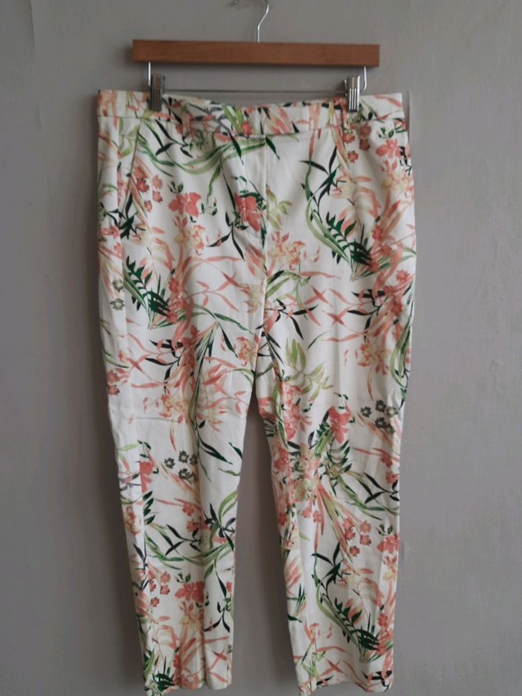 M&amp;S Floral Printed White Pant For Women