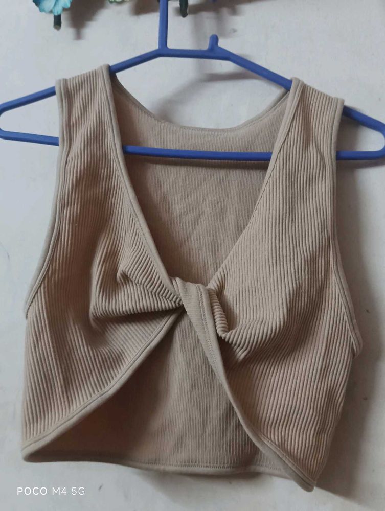 Ribbed Knot Front Crop Top