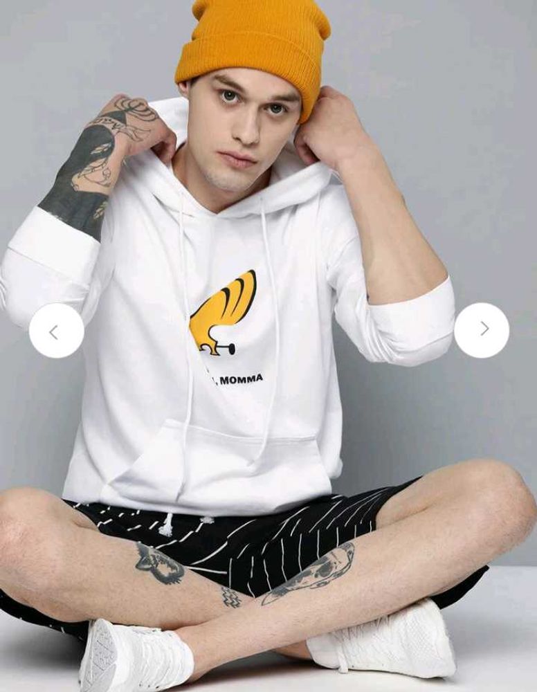 White Graphic Print Hoodie