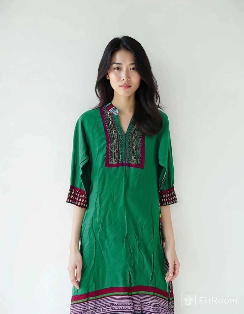 Green Embroidered Kurta 🔖