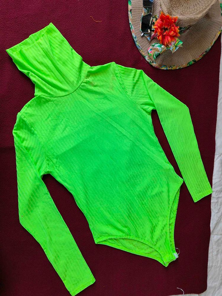 Boohoo Neon Green Turtleneck Bodysuit