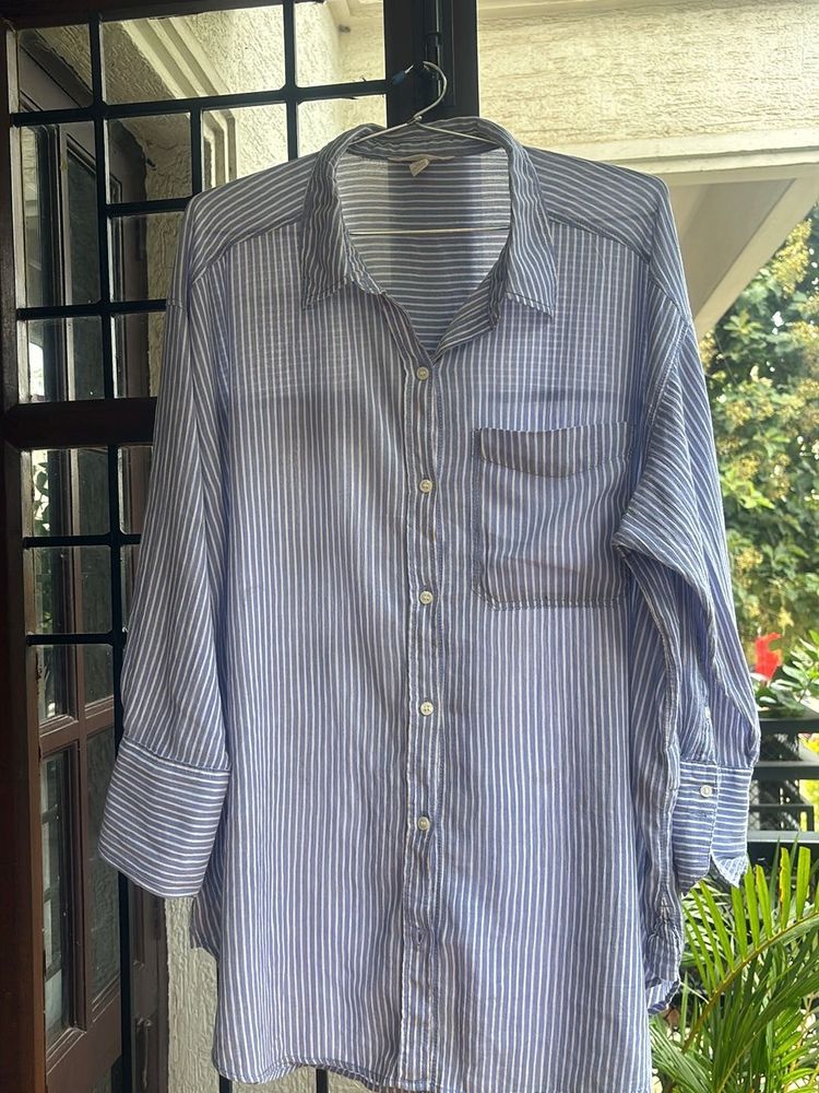 Oversized Striped Button-Down Shirt