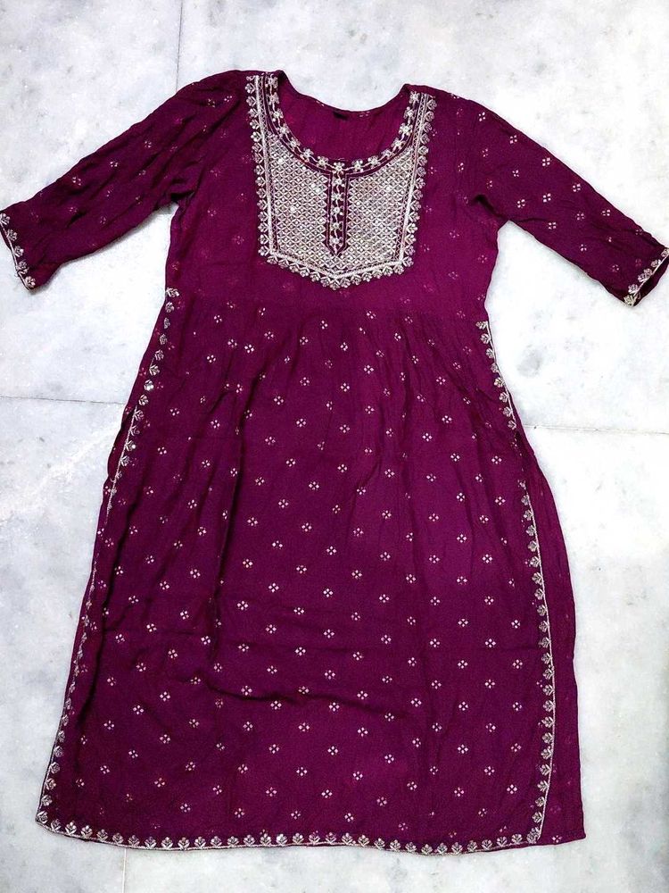 Purple Embroidered Kurta