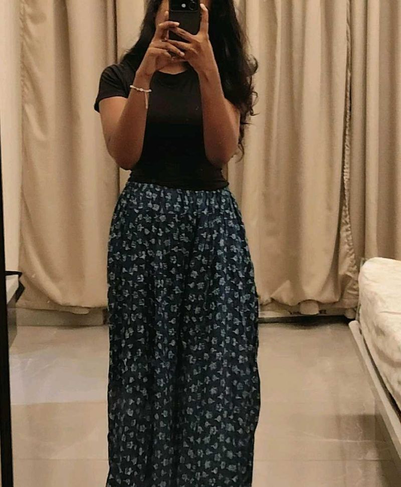 Blue Floral Print Palazzo