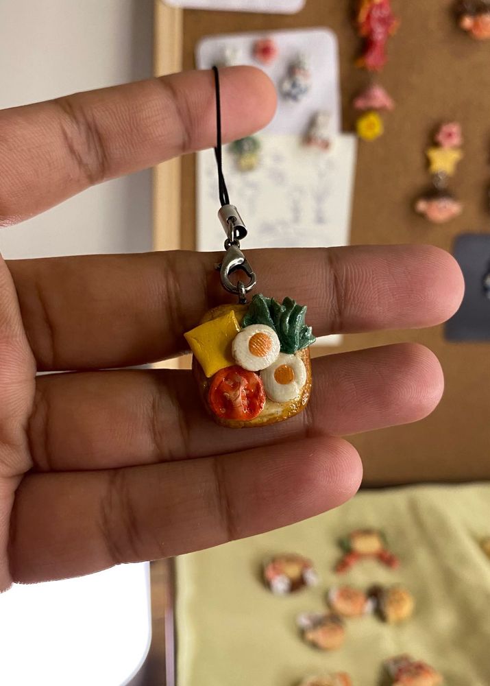egg toast food clay charm