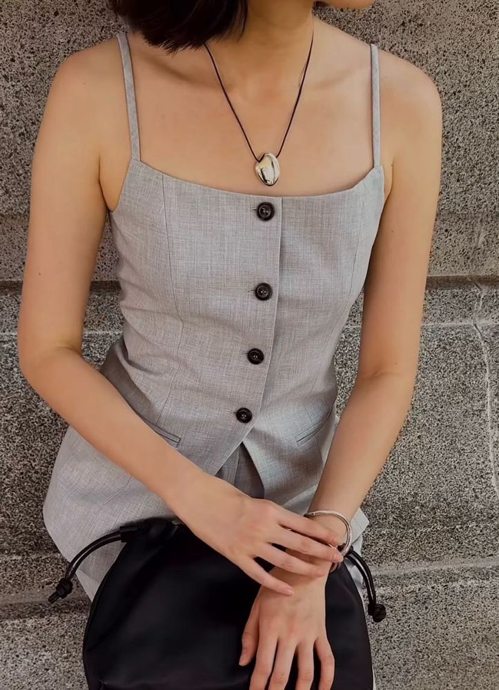 Grey Button-Down Waistcoat Top